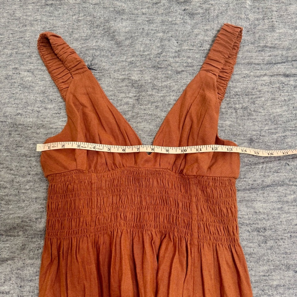 Abercrombie & Fitch Scrunchie Strap Rust Orange Brown Boho Maxi Dress Size SP - Picture 9 of 9